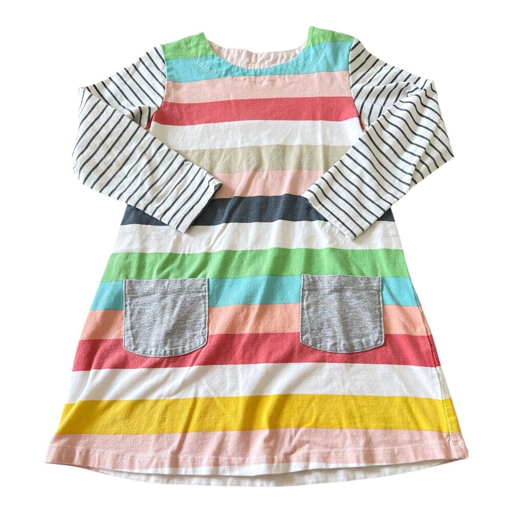Girls Size 4-5 Rainbow Dress Long Sleeve Striped w/ Pockets XS Knit Fall Winter